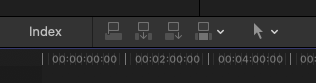 The four edit buttons in the Final Cut Pro toolbar: Connect, Insert, Append and Overwrite